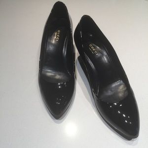 Gucci black patent wedges